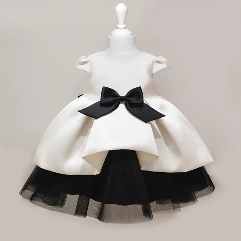 Satin Bow Cap Sleeve Midi Dresses - Beige - 5-6Y - image 1