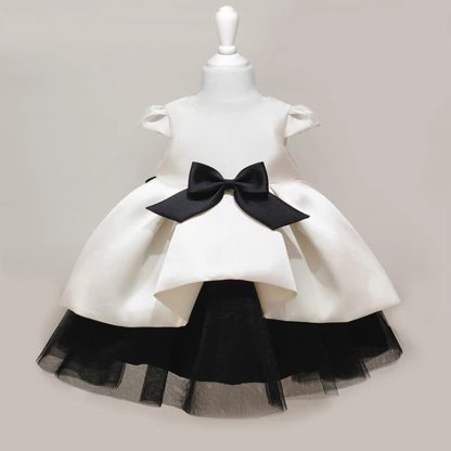 Satin Bow Cap Sleeve Midi Dresses - Beige - 5-6Y - image 1