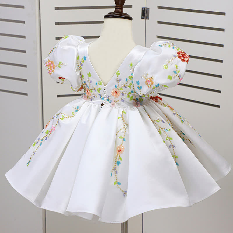 Satin Applique Short Sleeve Midi Dresses - image 2