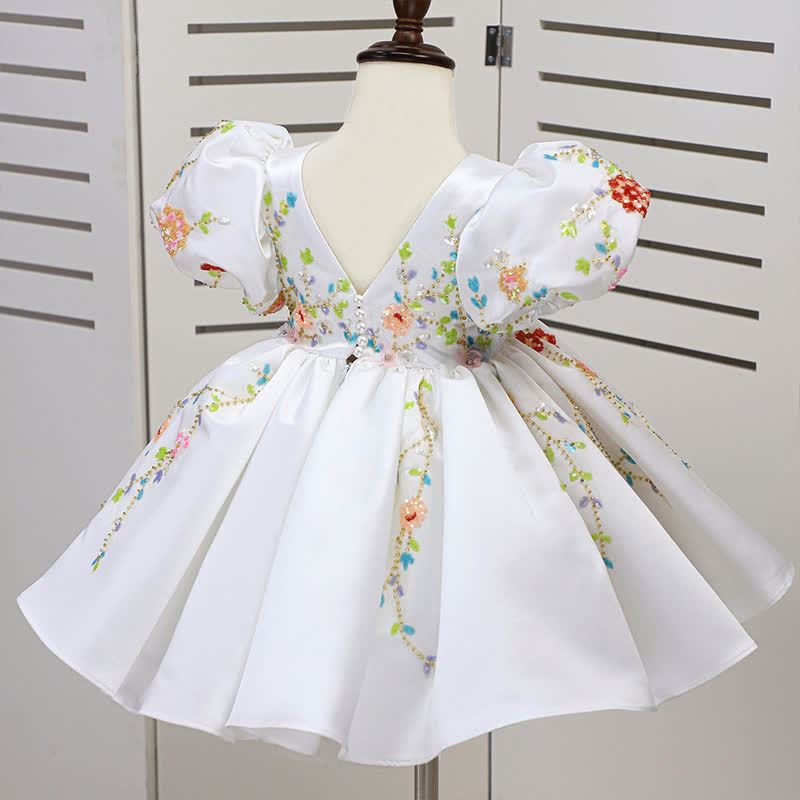 Satin Applique Short Sleeve Midi Dresses - image 2