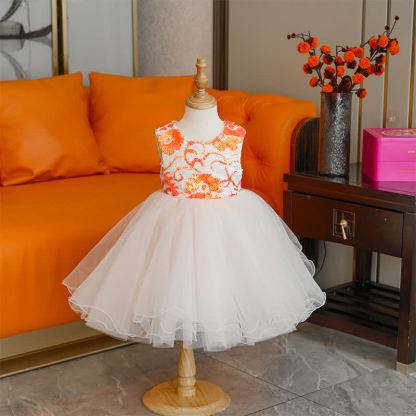 Mesh Split Joint Sleeveless Midi Dresses - Orange - 9-10Y - image 1