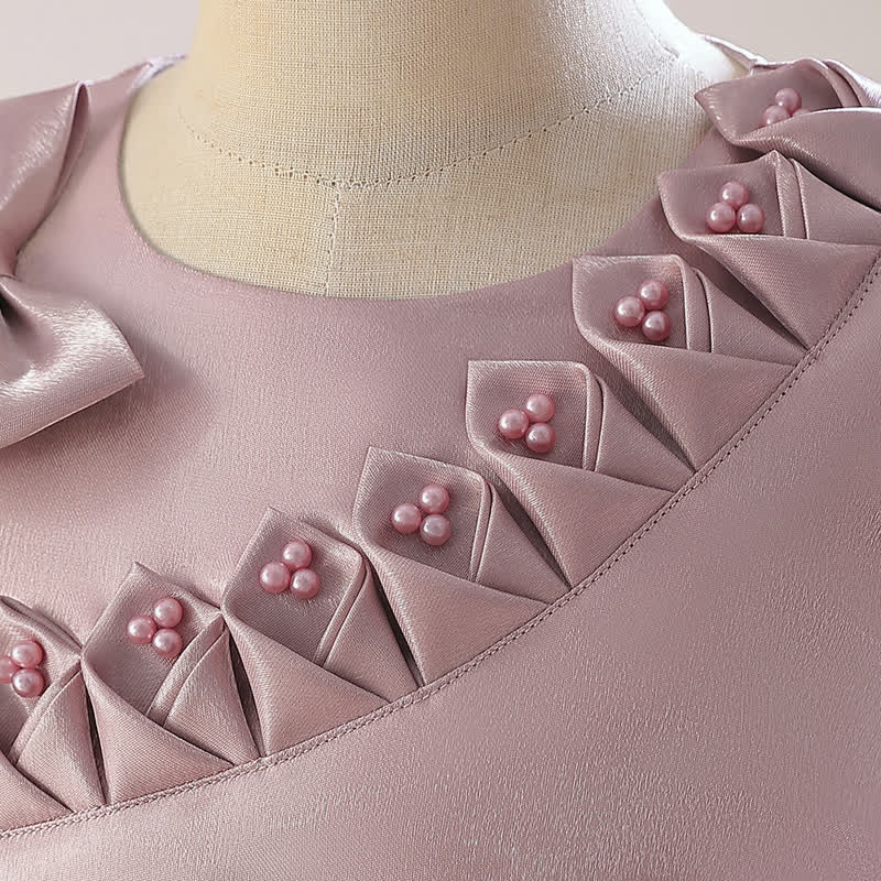 Satin  Rosette Cap Sleeve Maxi Dresses - image 6