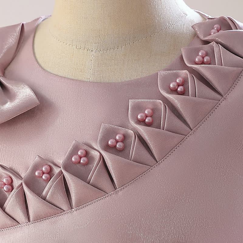 Satin  Rosette Cap Sleeve Maxi Dresses - image 6