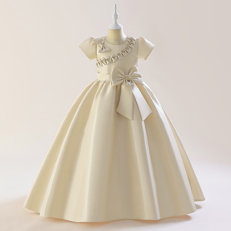 Satin  Rosette Cap Sleeve Maxi Dresses - image 11