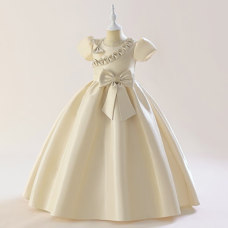 Satin  Rosette Cap Sleeve Maxi Dresses - Champagne - 170cm - image 10