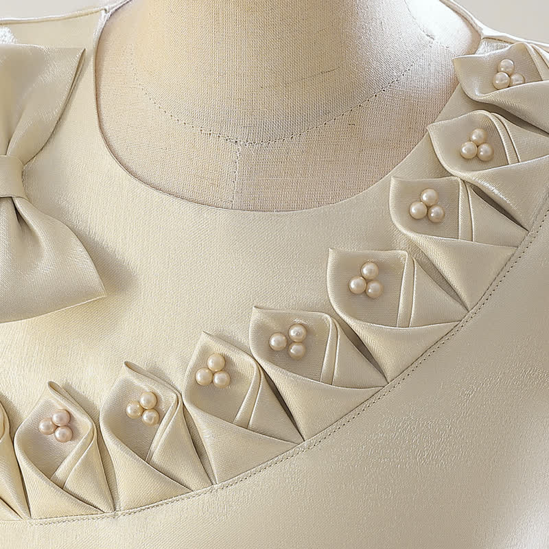 Satin  Rosette Cap Sleeve Maxi Dresses - image 13