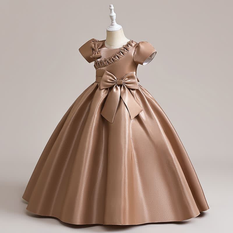 Satin  Rosette Cap Sleeve Maxi Dresses - image 17