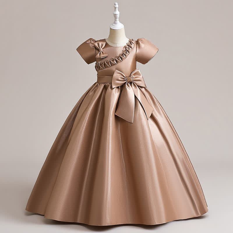 Satin  Rosette Cap Sleeve Maxi Dresses - Coffee - 170cm - image 16