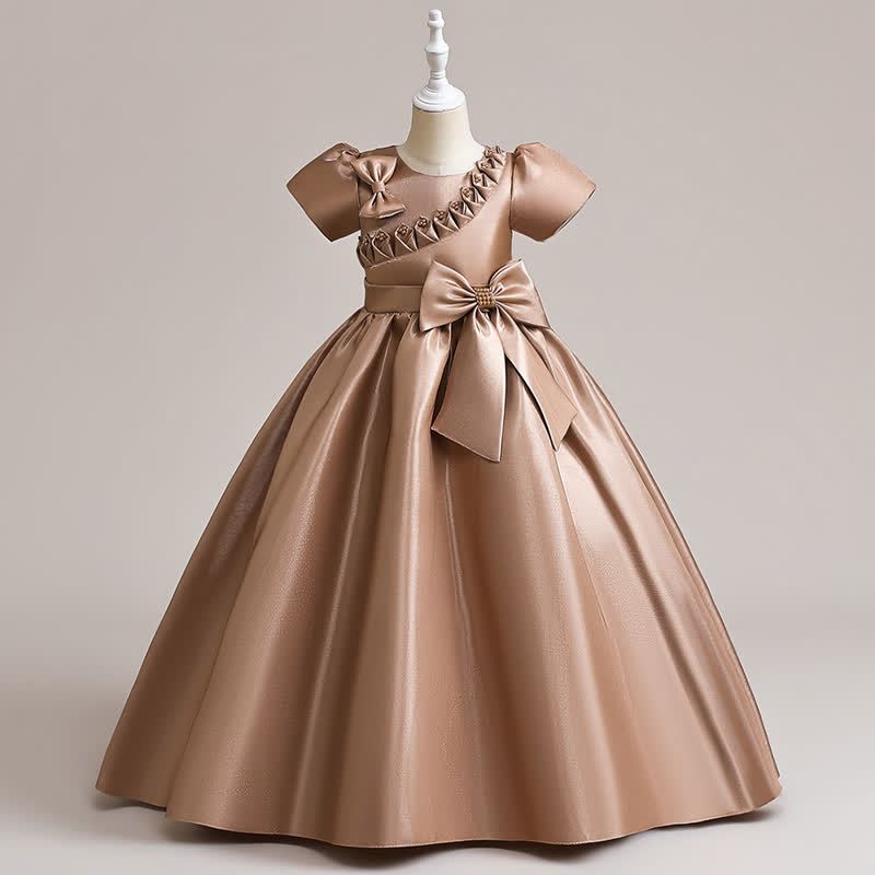 Satin  Rosette Cap Sleeve Maxi Dresses - Coffee - 170cm - image 16