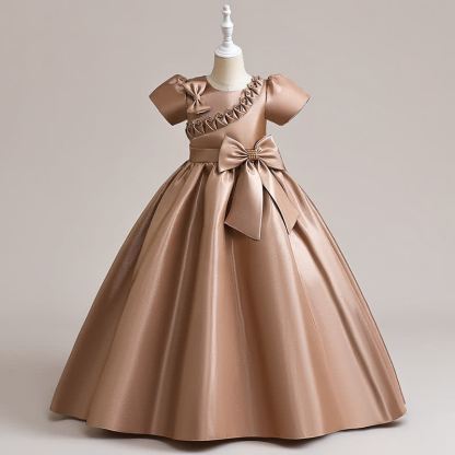 Satin  Rosette Cap Sleeve Maxi Dresses - Coffee - 170cm - image 16