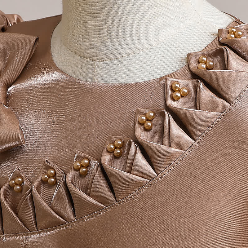 Satin  Rosette Cap Sleeve Maxi Dresses - image 19