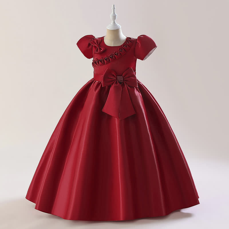 Satin  Rosette Cap Sleeve Maxi Dresses - Wine - 170cm - image 23