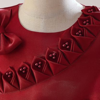 Satin  Rosette Cap Sleeve Maxi Dresses - image 26