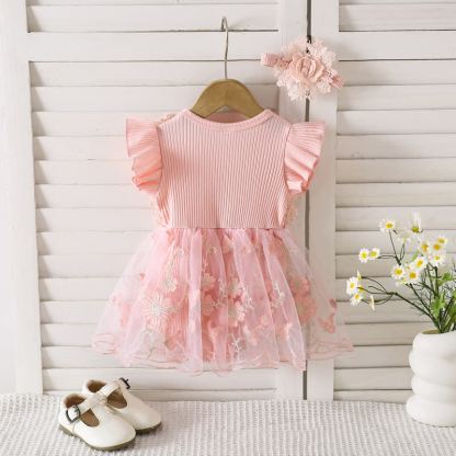 100% Cotton Split Joint Rosette Cap Sleeve Midi Bodysuit - image 13