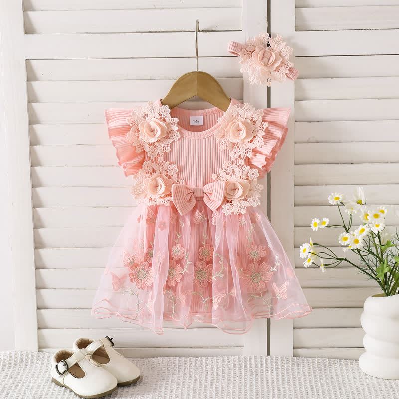 100% Cotton Split Joint Rosette Cap Sleeve Midi Bodysuit - Pink - 9-12M - image 21