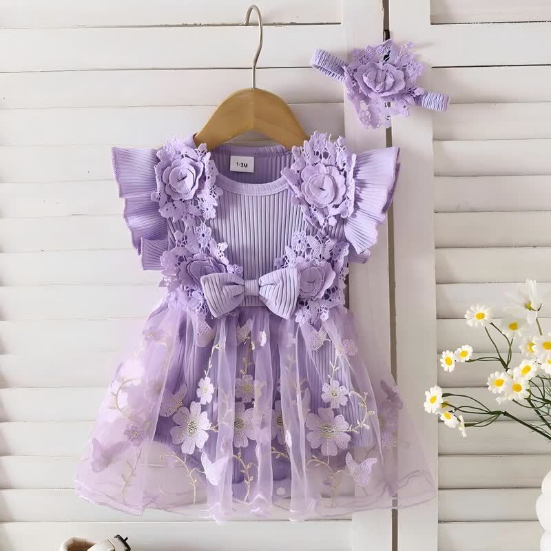100% Cotton Split Joint Rosette Cap Sleeve Midi Bodysuit - Purple - 9-12M - image 21