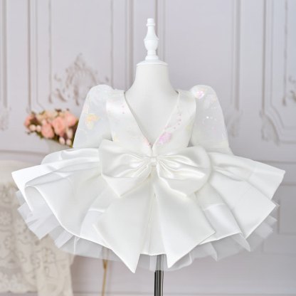 Satin Bow Long Sleeve Midi Dresses - image 2