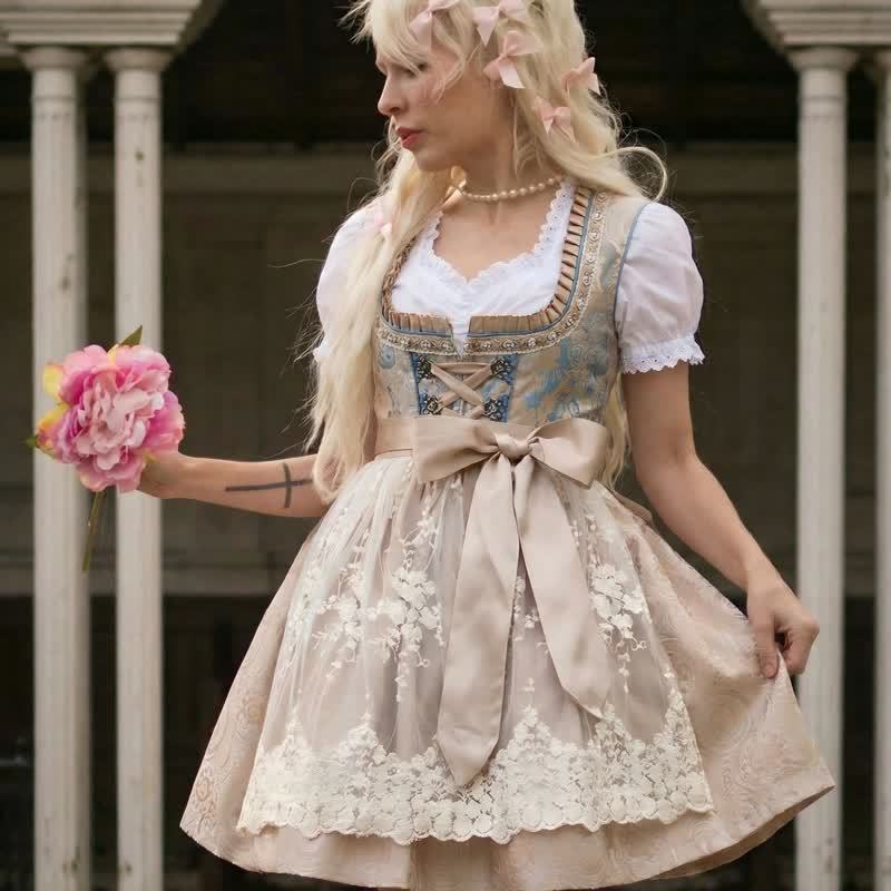 Chemical Fiber Blend Drawcord Short Sleeve Midi Top With Dress & Apron - image 14