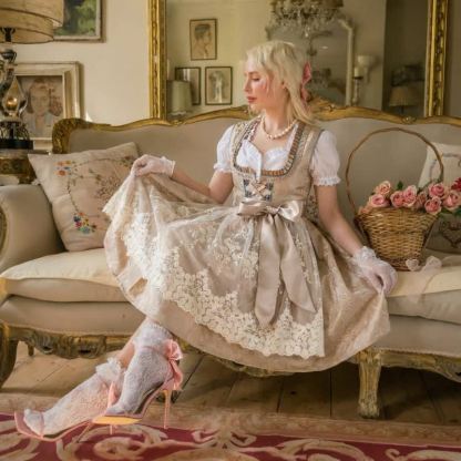 Chemical Fiber Blend Drawcord Short Sleeve Midi Top With Dress & Apron - Brown - XL - image 12