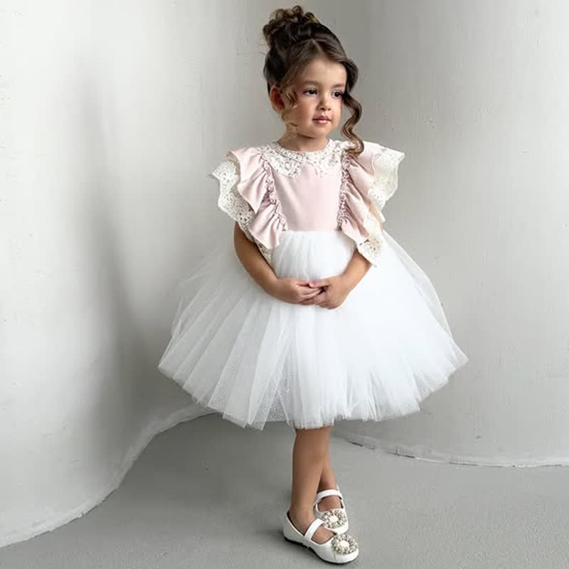 Mesh Split Joint Cap Sleeve Midi Dresses - Pink - 5Y - image 1