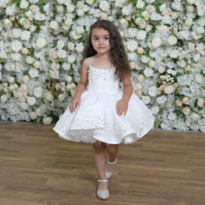 Satin Pearl Sleeveless Short Dresses - White - 5Y - image 1