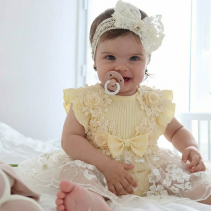 100% Cotton Split Joint Rosette Cap Sleeve Midi Bodysuit - image 2