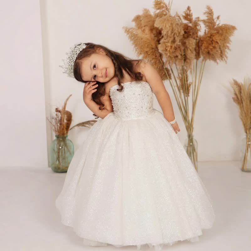 Sequins Lace-up Sleeveless Maxi Dresses - White - 6Y - image 1