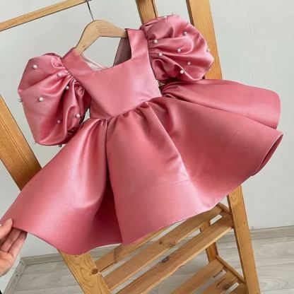 Satin Bow Short Sleeve Midi Dresses - Pink - 15-16Y - image 1