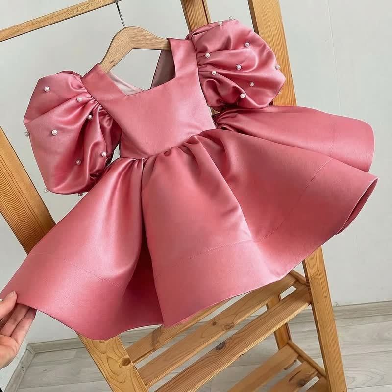Satin Bow Short Sleeve Midi Dresses - Pink - 15-16Y - image 1
