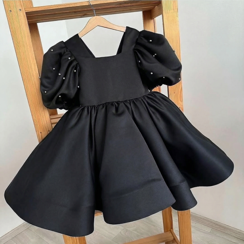Satin Bow Short Sleeve Midi Dresses - Black - 15-16Y - image 10
