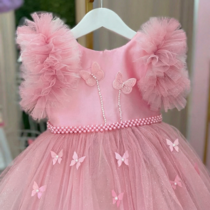 Mesh Pearl Butterfly Short Sleeve Short Dresses - image 4