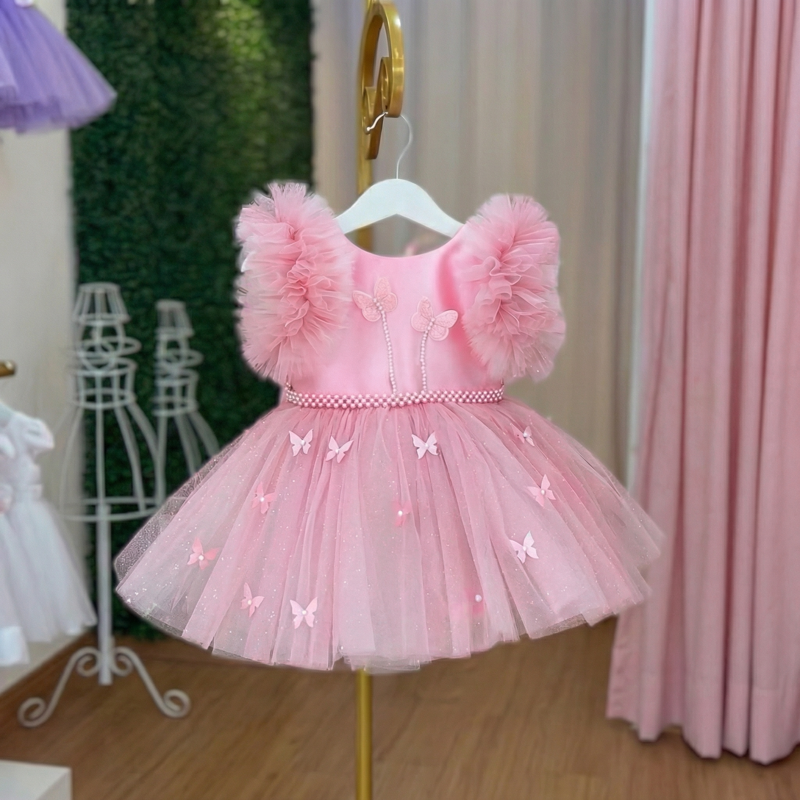 Mesh Pearl Butterfly Short Sleeve Short Dresses - image 2