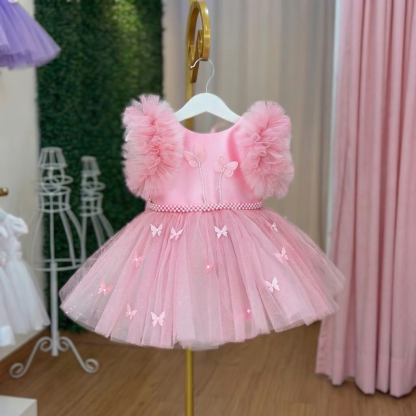 Mesh Pearl Butterfly Short Sleeve Short Dresses - image 2