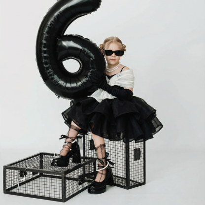 Organza Rhinestone Sleeveless Short Dresses - Black - 8Y - image 1