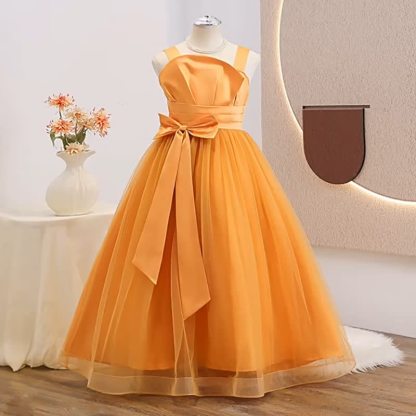 Mesh Cold Shoulder Sleeveless Maxi Dresses - Orange - 12Y - image 1