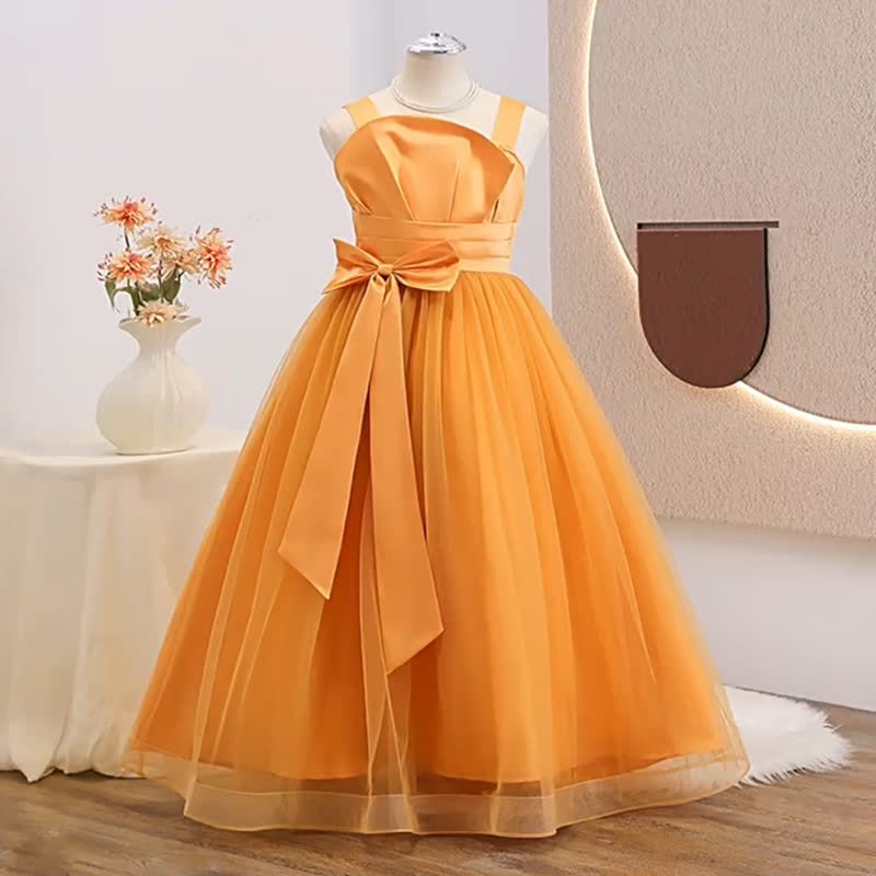 Mesh Cold Shoulder Sleeveless Maxi Dresses - Orange - 12Y - image 1