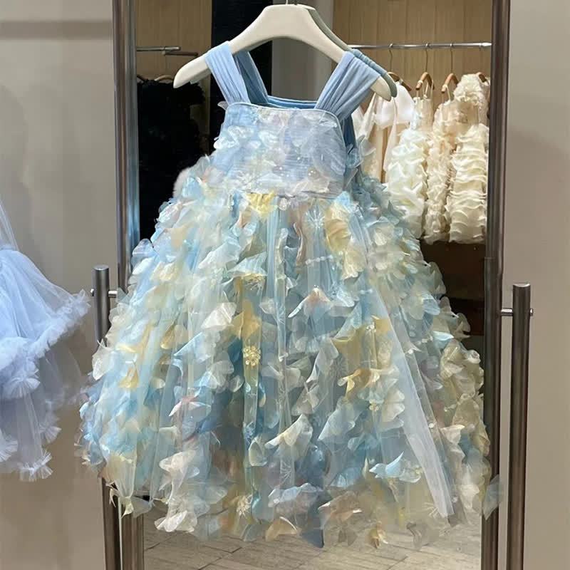 Mesh Butterfly Sleeveless Maxi Dresses - Blue - 15-16Y - image 1