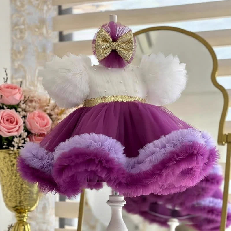 Mesh Split Joint Short Sleeve Midi Dresses - Purple - 15-16Y - image 1