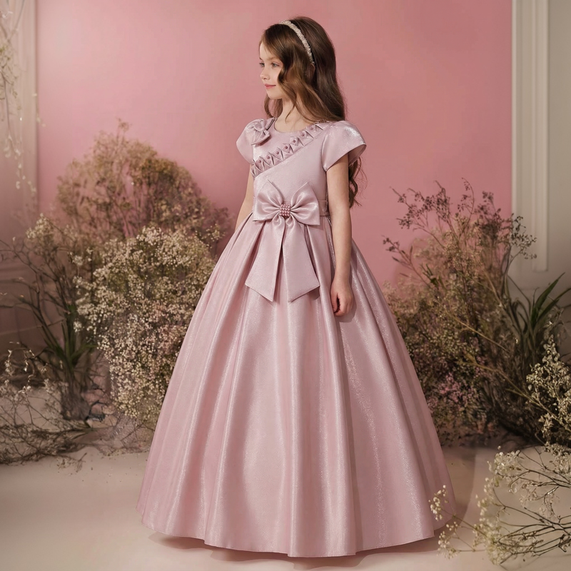 Satin  Rosette Cap Sleeve Maxi Dresses - Dark Pink - 170cm - image 1