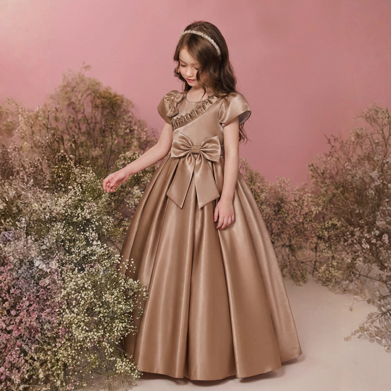 Satin  Rosette Cap Sleeve Maxi Dresses - image 2