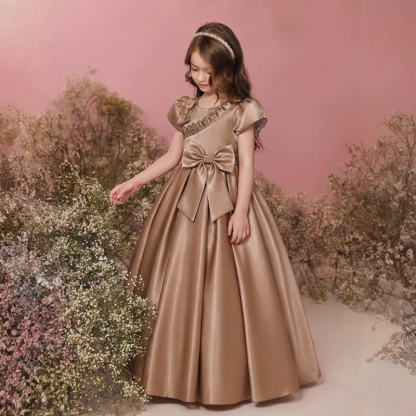 Satin  Rosette Cap Sleeve Maxi Dresses - image 2