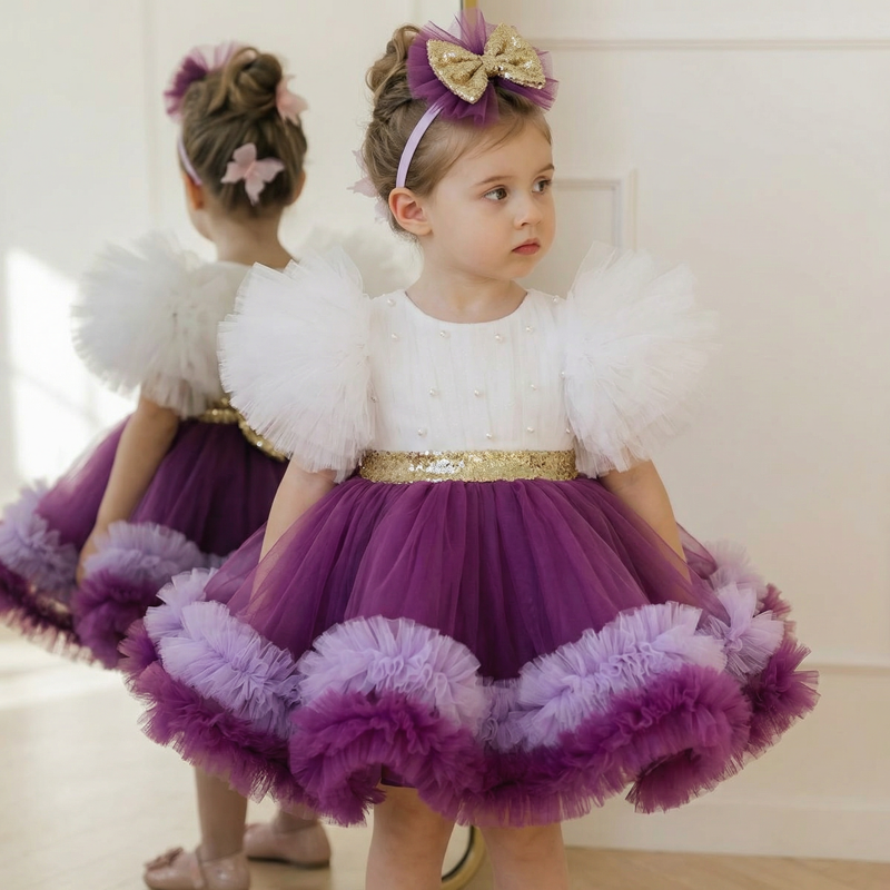 Mesh Split Joint Short Sleeve Midi Dresses - Purple - 15-16Y - image 1