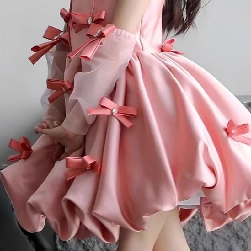 Satin Bow Sleeveless Short Dresses - image 5