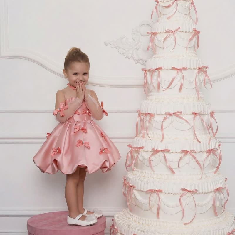 Satin Bow Sleeveless Short Dresses - image 3