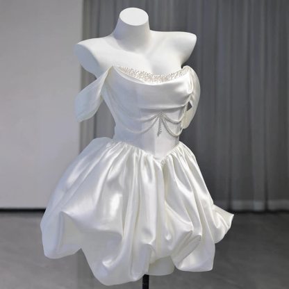 Women Satin Pearl Sleeveless Short Dresses - image 5