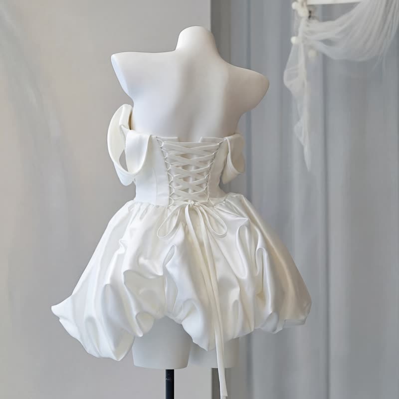 Women Satin Pearl Sleeveless Short Dresses - image 6