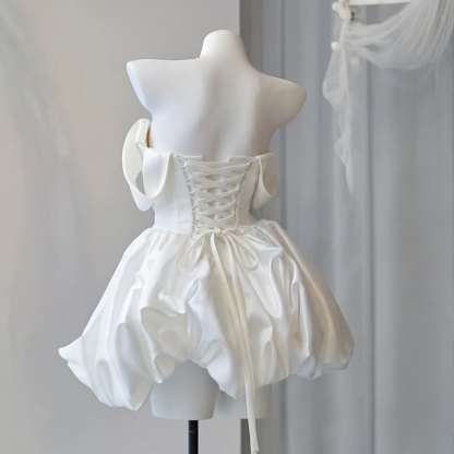 Women Satin Pearl Sleeveless Short Dresses - image 6