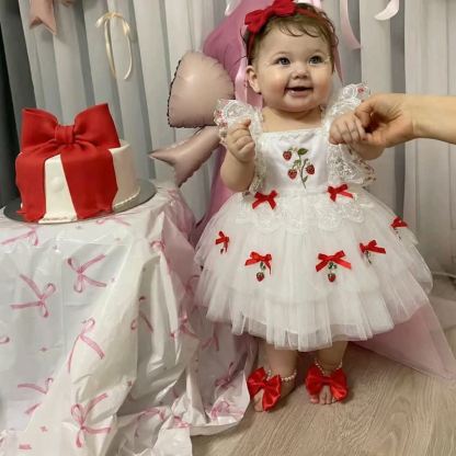 Mesh Lace Edge Bow Cap Sleeve Short Dresses - image 2