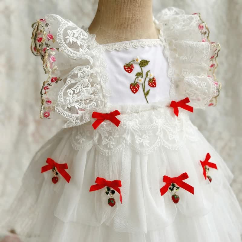 Mesh Lace Edge Bow Cap Sleeve Short Dresses - image 3