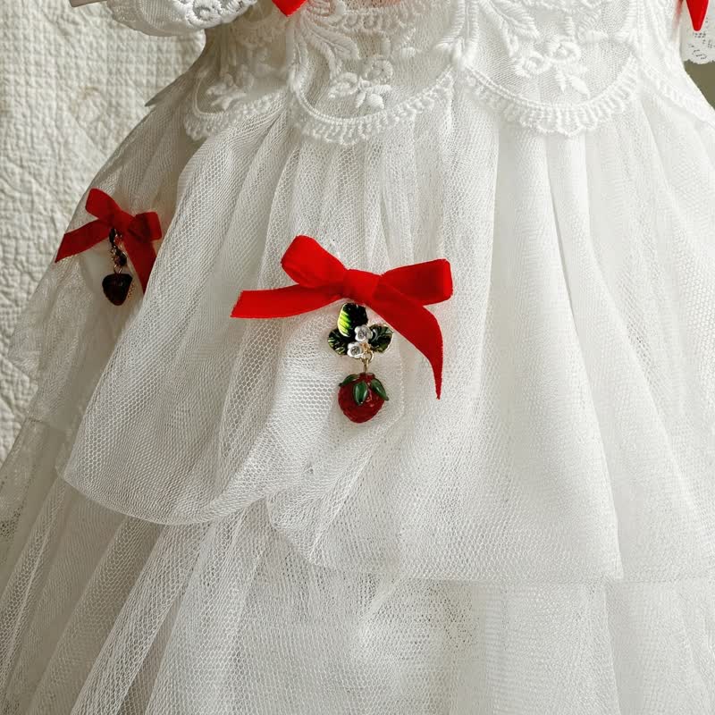 Mesh Lace Edge Bow Cap Sleeve Short Dresses - image 4